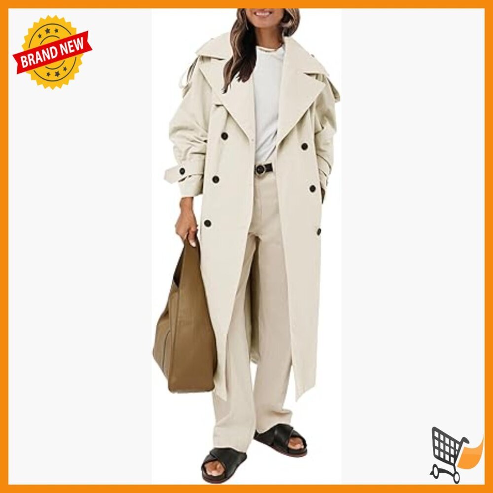 Oversized Long Trench Coat Double Breasted Windproof Overcoat with Belt